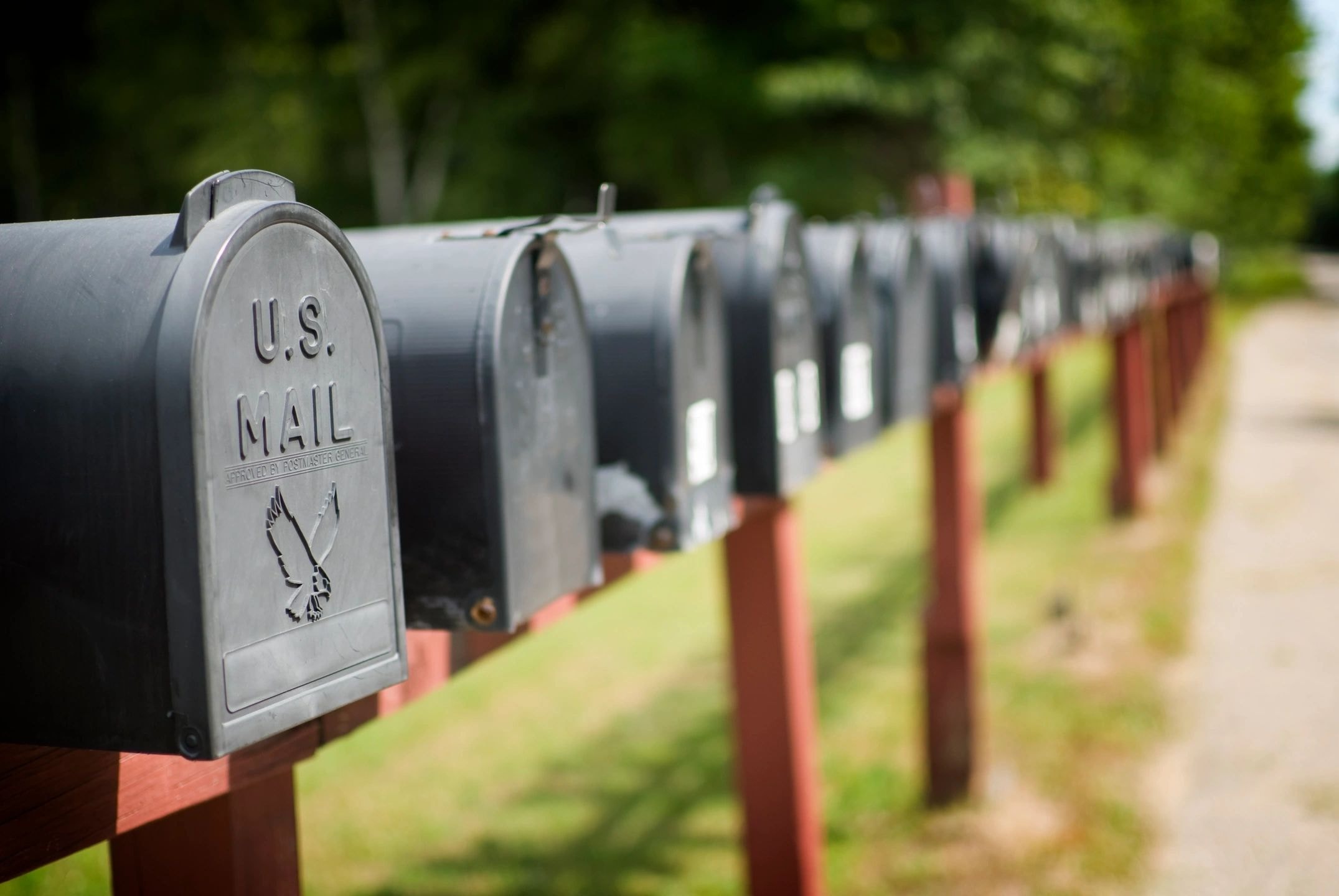 Row of U.S. Mail mailboxes